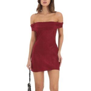 Off Shoulder Satin Dress in Red